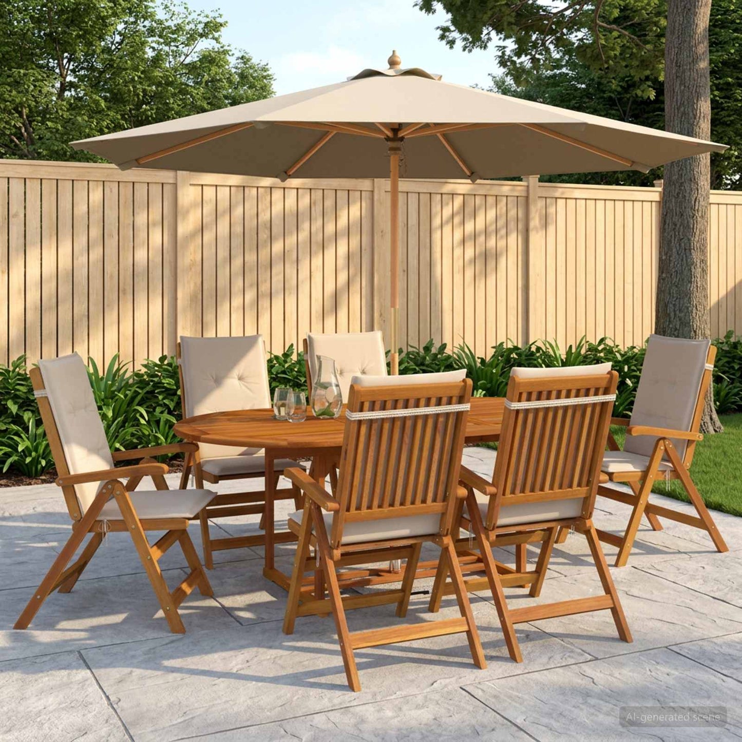 7-Piece Garden Dining Set Natural Solid Acacia Wood