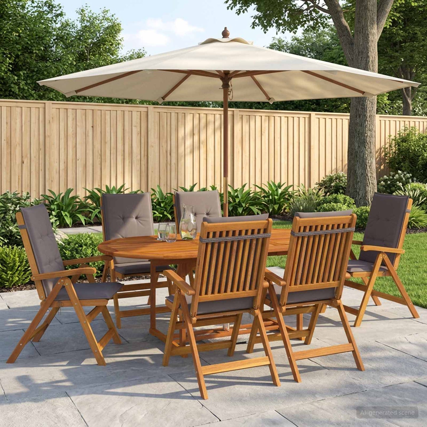 7-Piece Garden Dining Set Natural Solid Acacia Wood