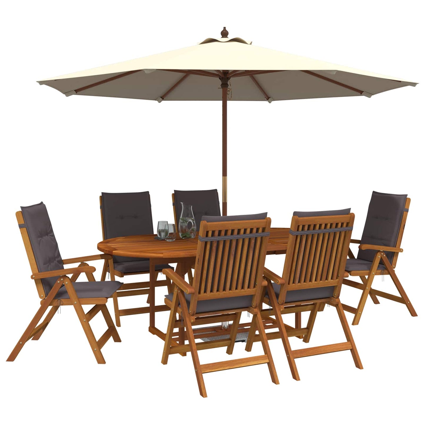 7-Piece Garden Dining Set Natural Solid Acacia Wood