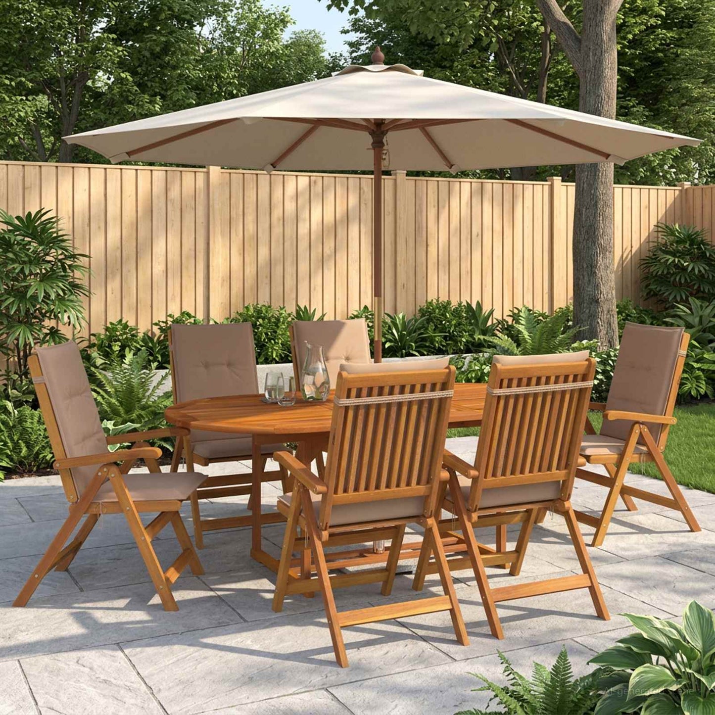 7-Piece Garden Dining Set Natural Solid Acacia Wood