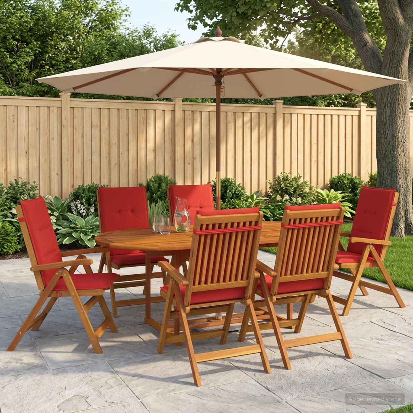 7-Piece Garden Dining Set Natural Solid Acacia Wood