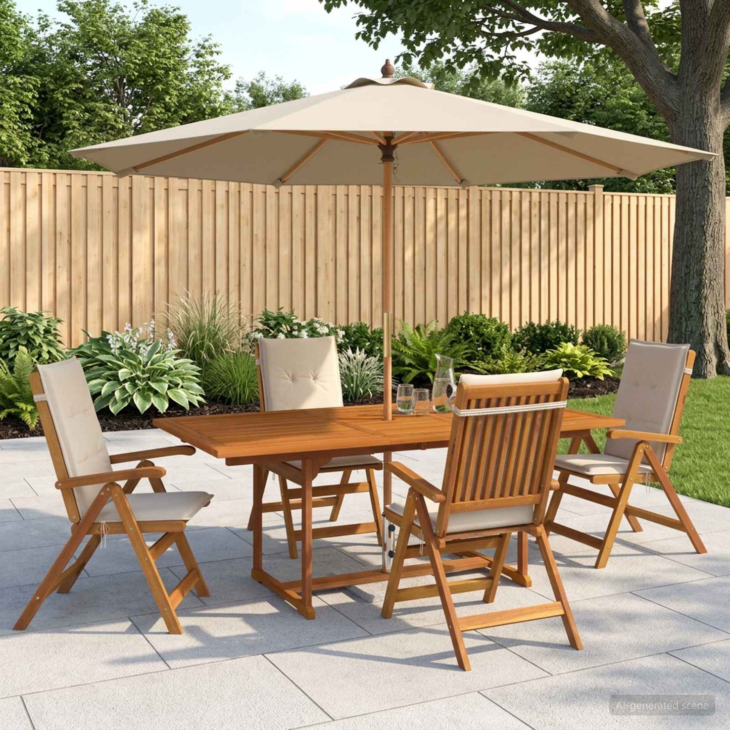 5-Piece Garden Dining Set Natural Solid Acacia Wood