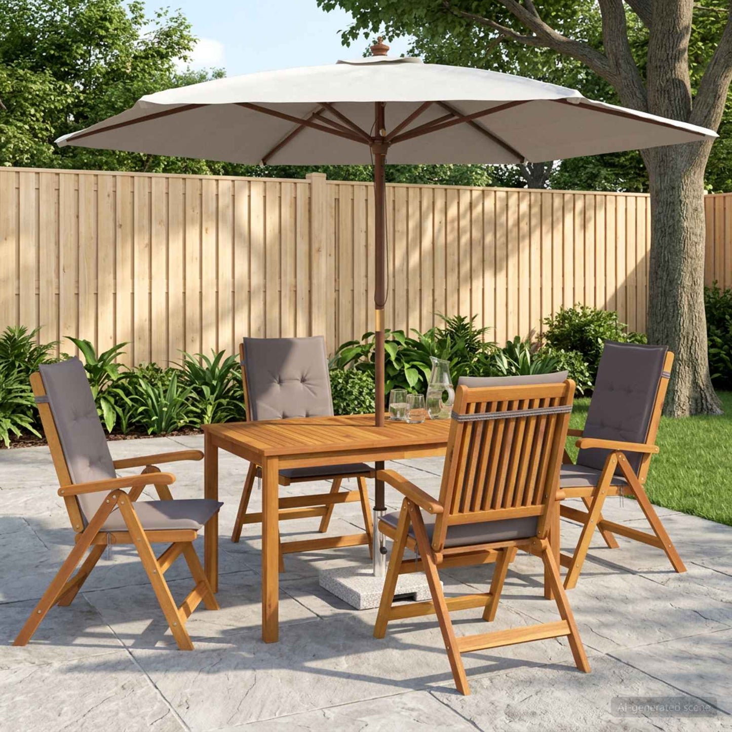 5-Piece Garden Dining Set Natural Solid Acacia Wood
