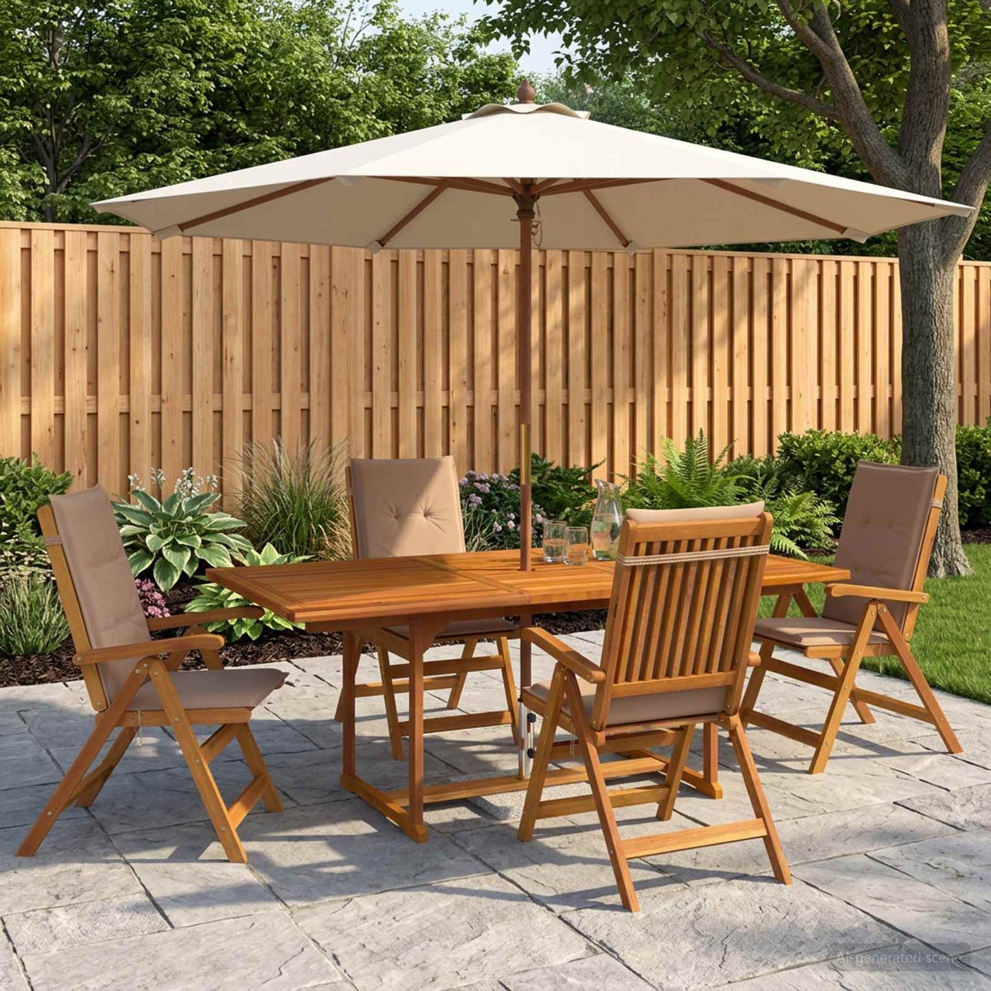 5-Piece Garden Dining Set Natural Solid Acacia Wood