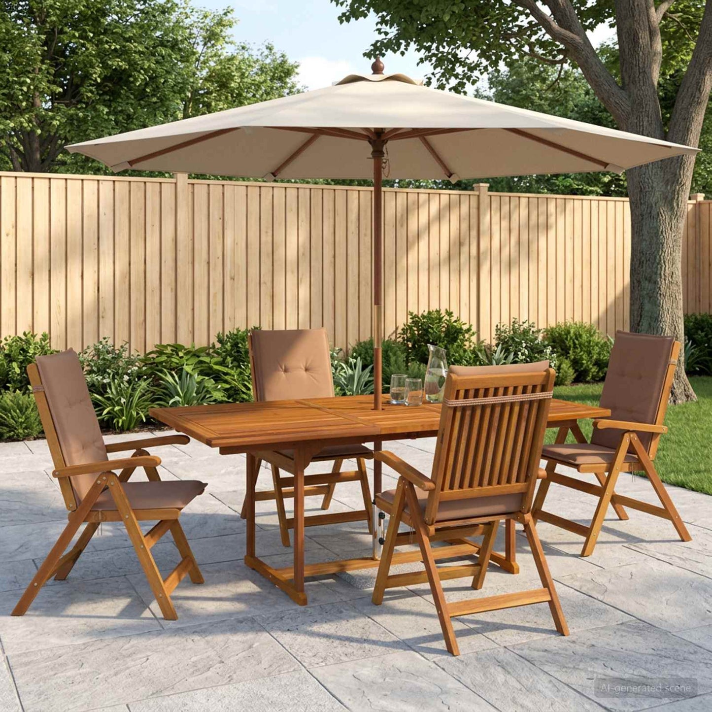 5-Piece Garden Dining Set Natural Solid Acacia Wood