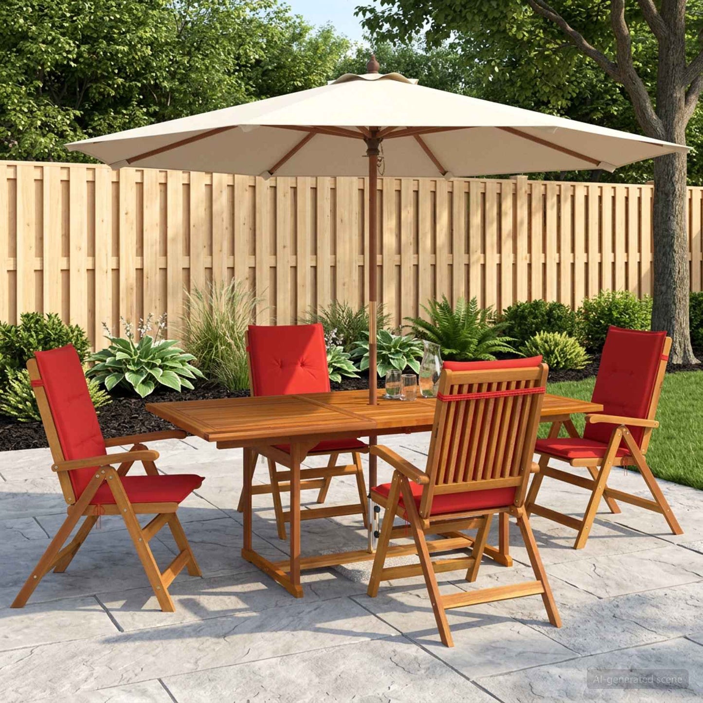 5-Piece Garden Dining Set Natural Solid Acacia Wood
