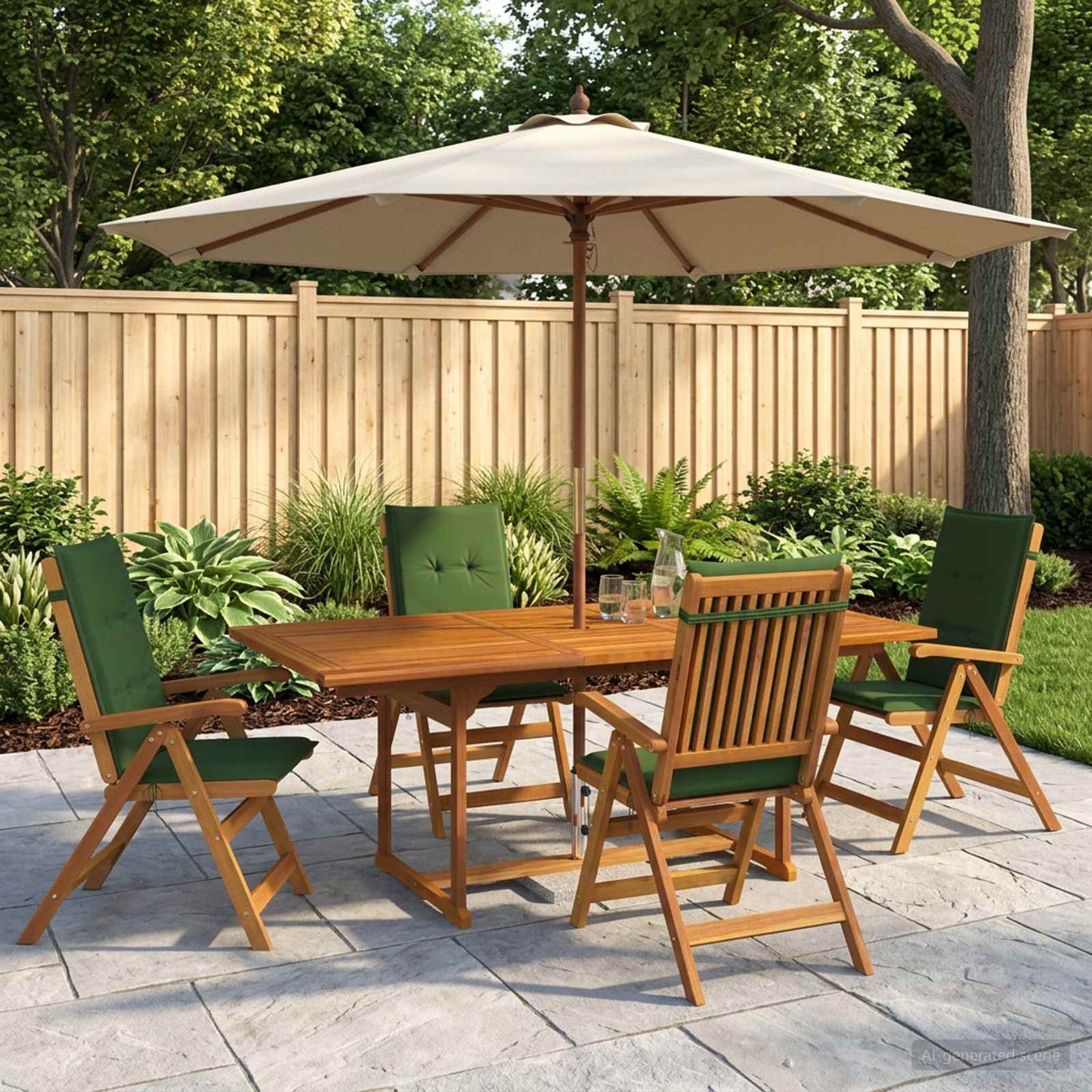 5-Piece Garden Dining Set Natural Solid Acacia Wood
