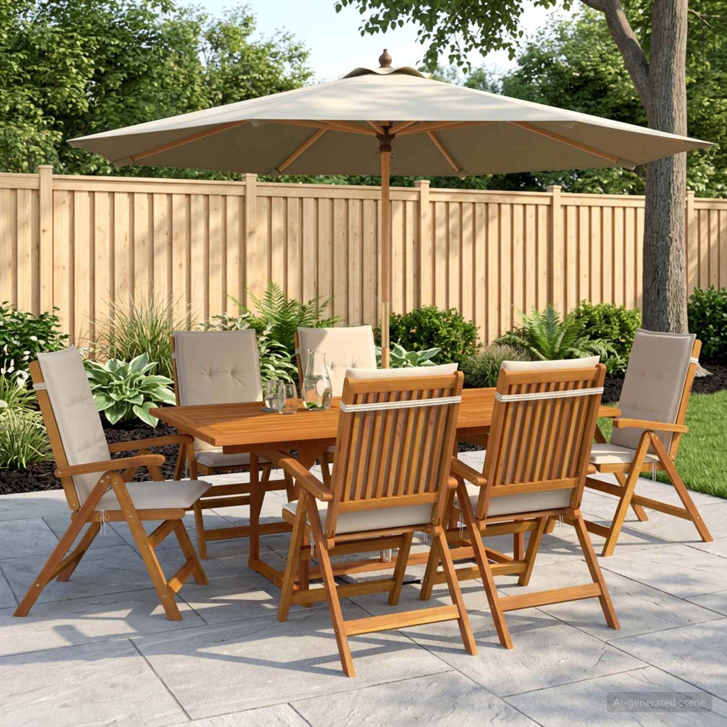 7-Piece Garden Dining Set Natural Solid Acacia Wood