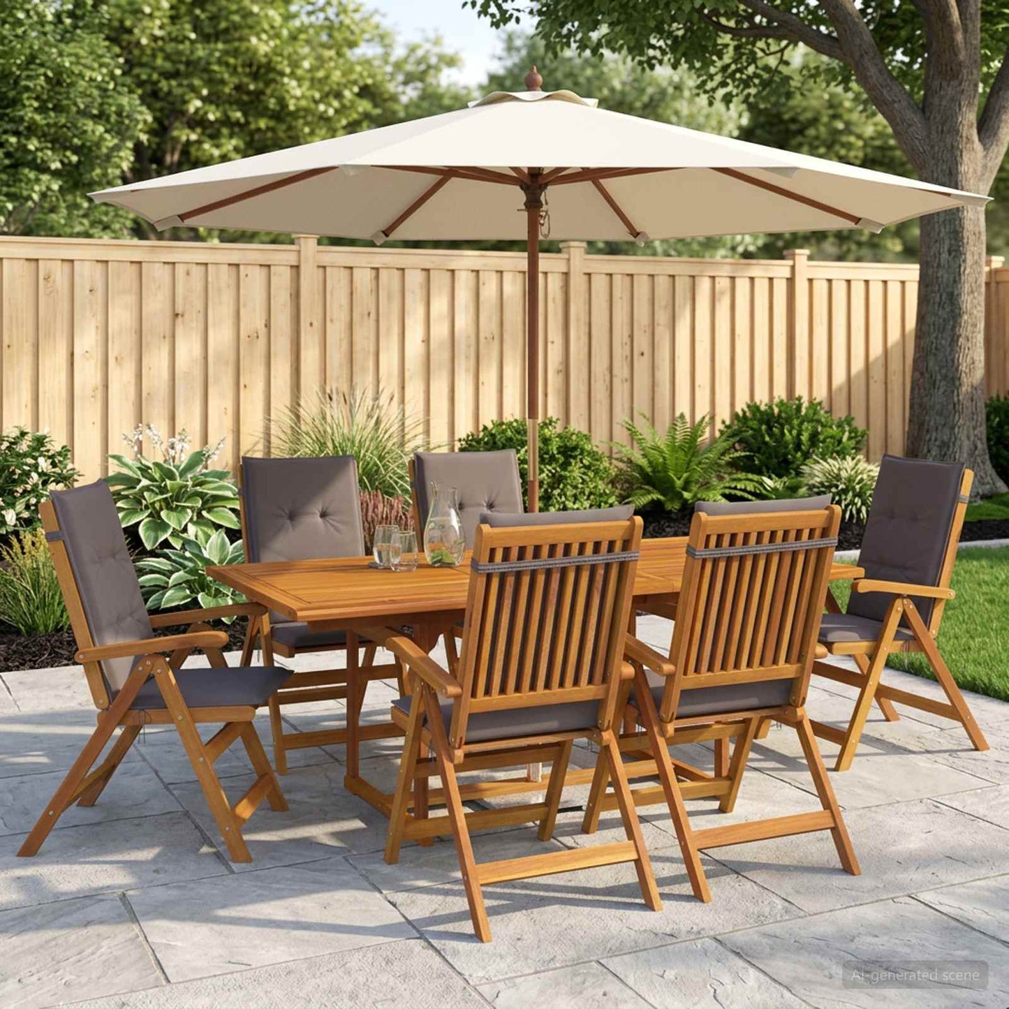 7-Piece Garden Dining Set Natural Solid Acacia Wood