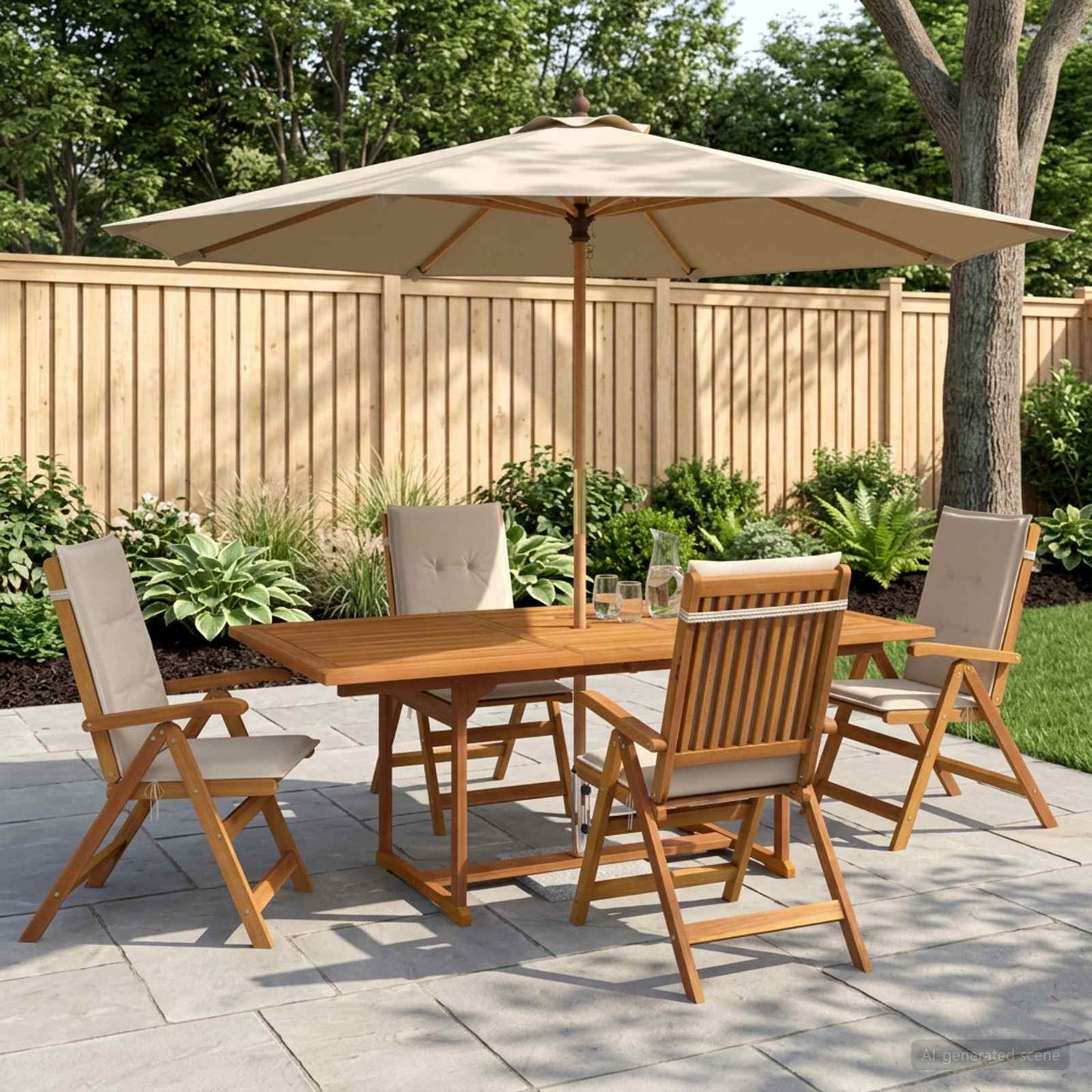 5-Piece Garden Dining Set Natural Solid Acacia Wood