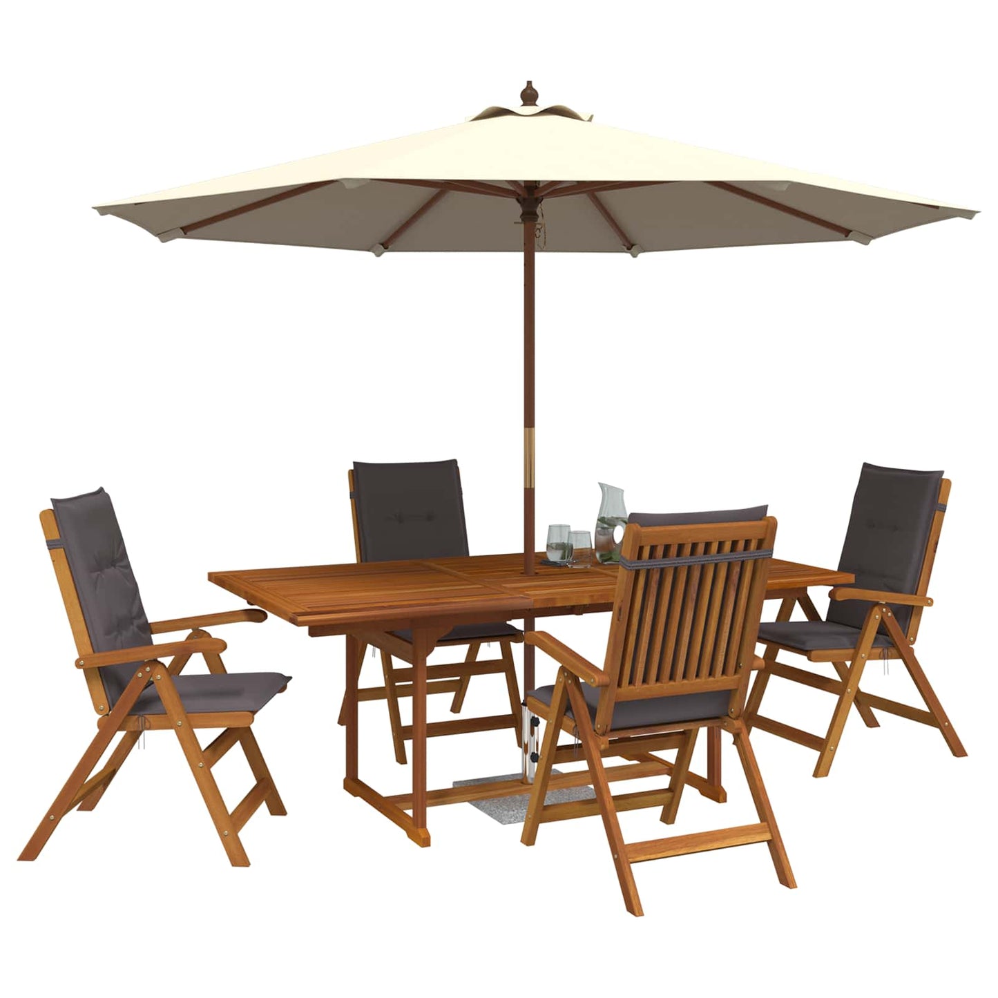 5-Piece Garden Dining Set Natural Solid Acacia Wood