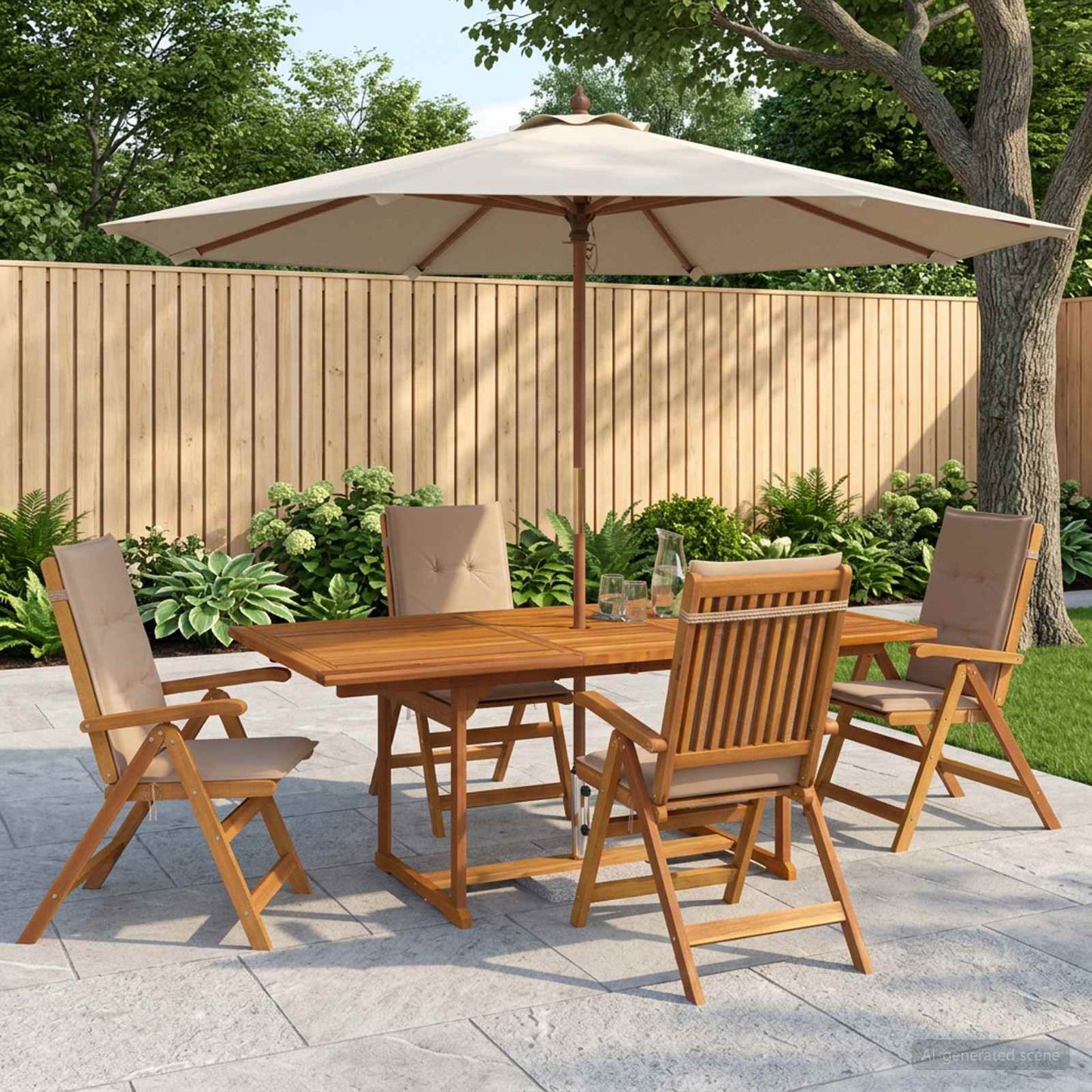 5-Piece Garden Dining Set Natural Solid Acacia Wood