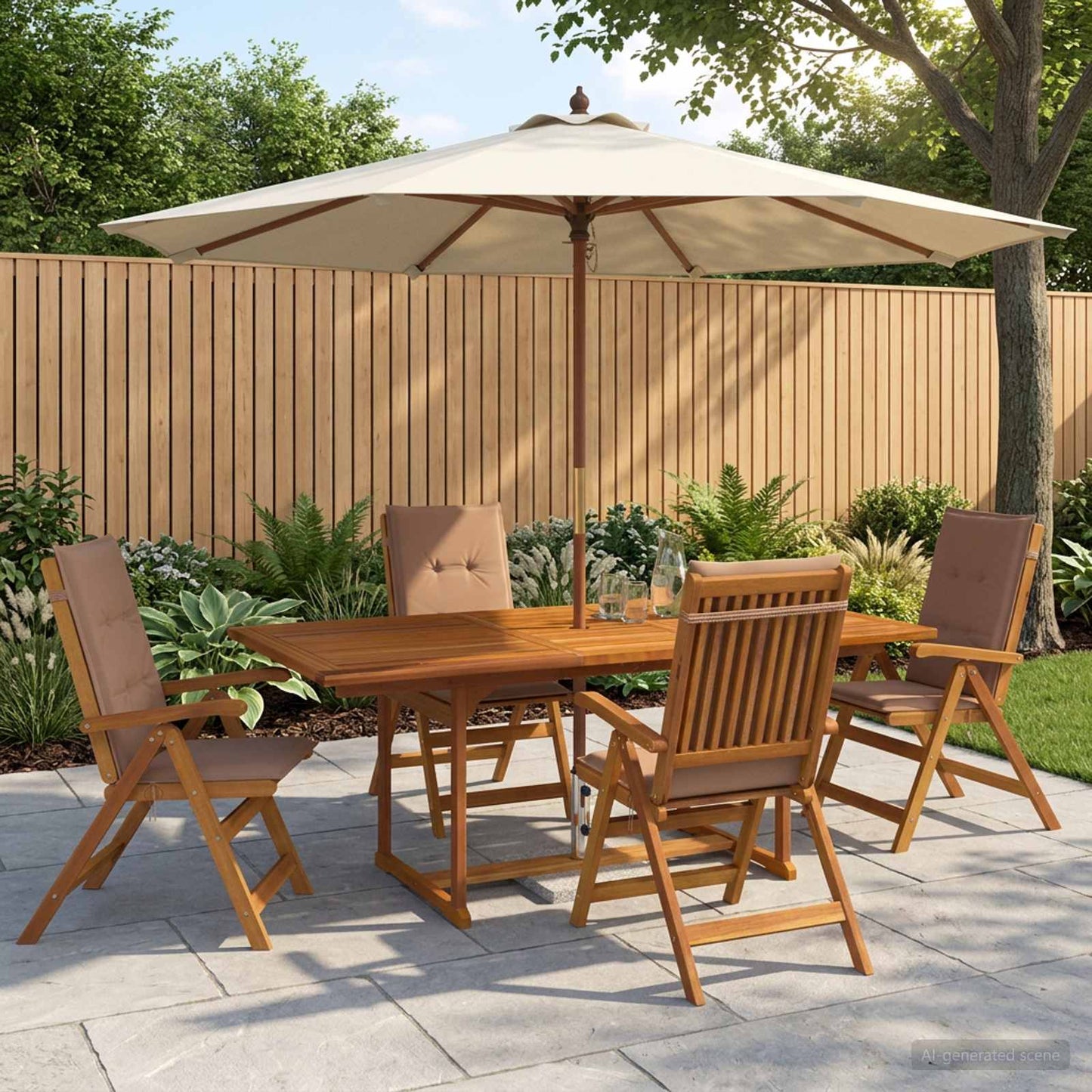 5-Piece Garden Dining Set Natural Solid Acacia Wood