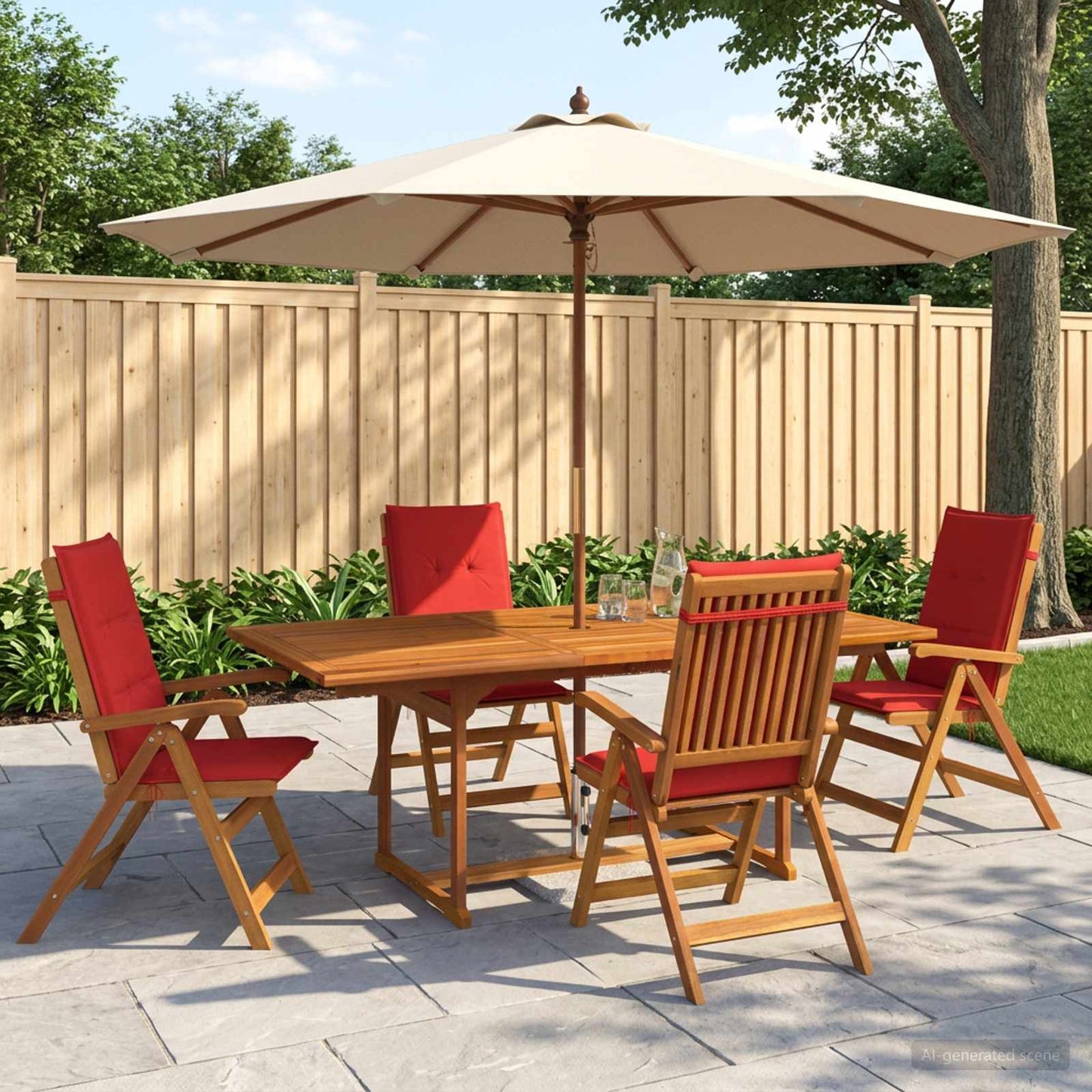 5-Piece Garden Dining Set Natural Solid Acacia Wood