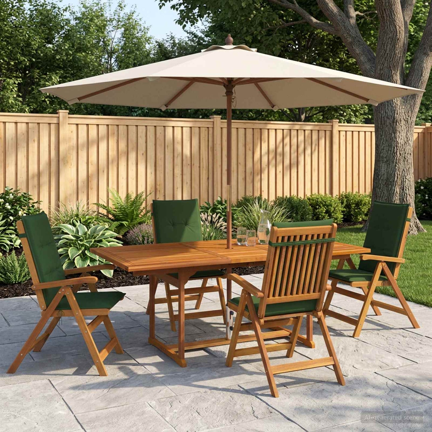 5-Piece Garden Dining Set Natural Solid Acacia Wood
