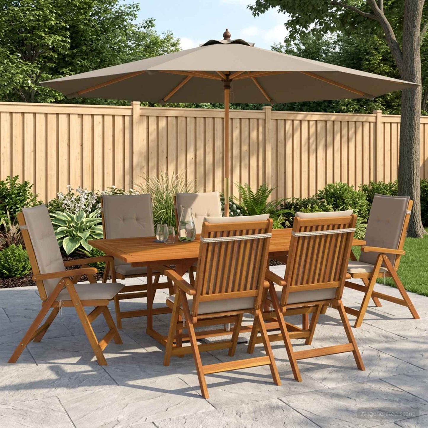 7-Piece Garden Dining Set Natural Solid Acacia Wood