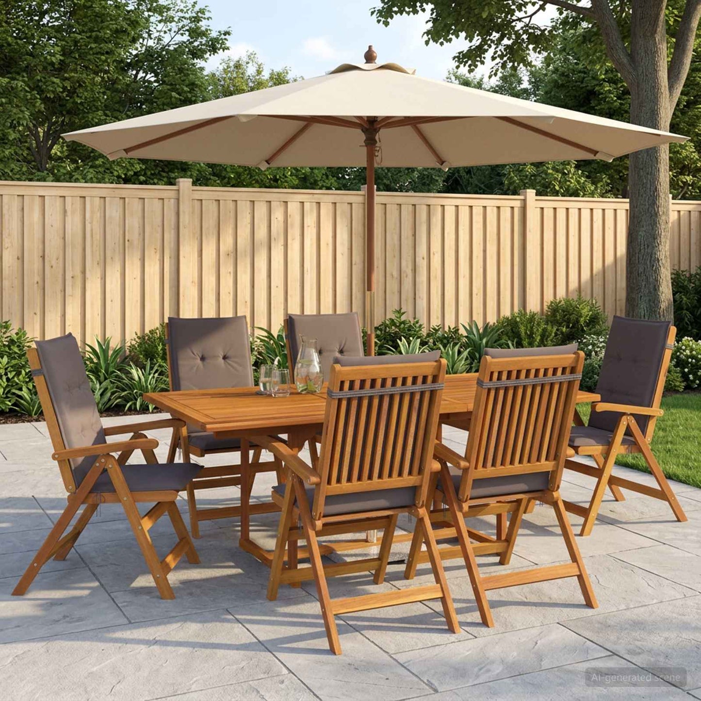 7-Piece Garden Dining Set Natural Solid Acacia Wood