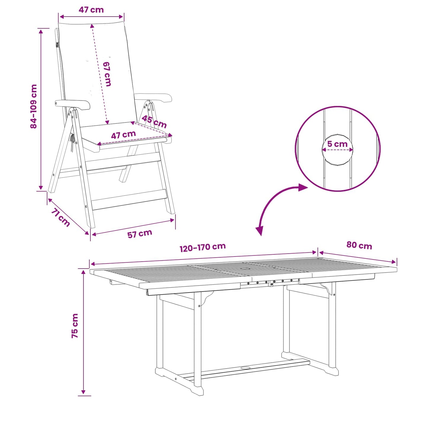 7-Piece Garden Dining Set Natural Solid Acacia Wood