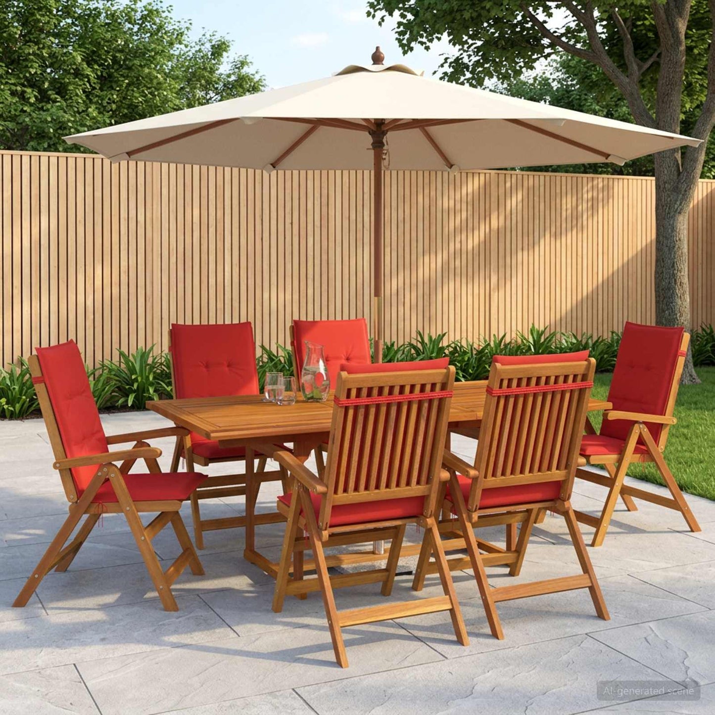 7-Piece Garden Dining Set Natural Solid Acacia Wood