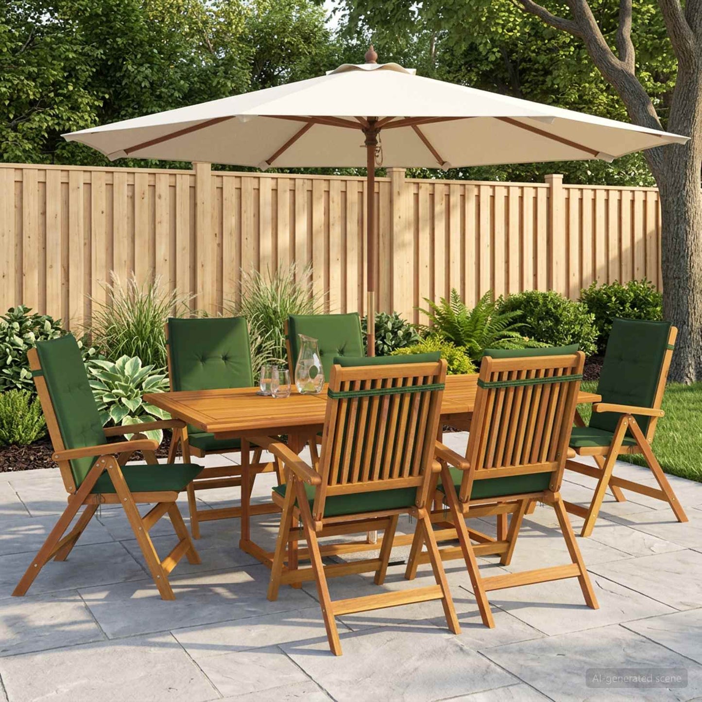 7-Piece Garden Dining Set Natural Solid Acacia Wood