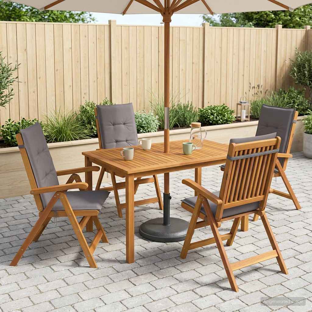 5-Piece Garden Dining Set Natural Solid Acacia Wood
