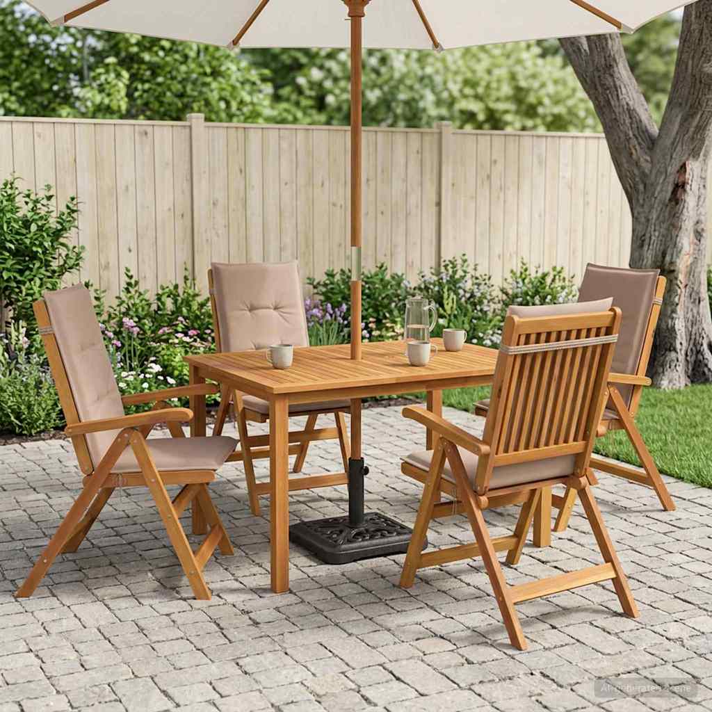 5-Piece Garden Dining Set Natural Solid Acacia Wood