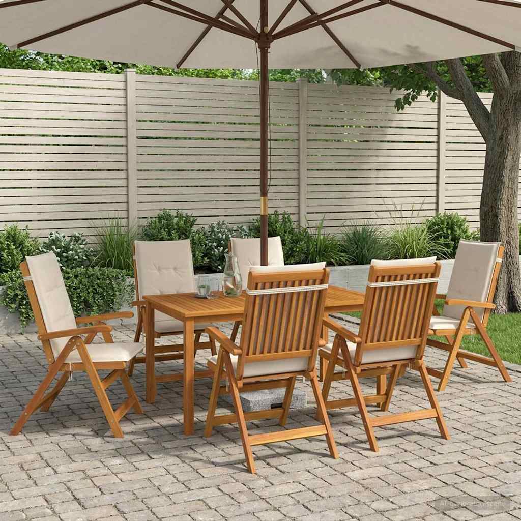 7-Piece Garden Dining Set Natural Solid Acacia Wood