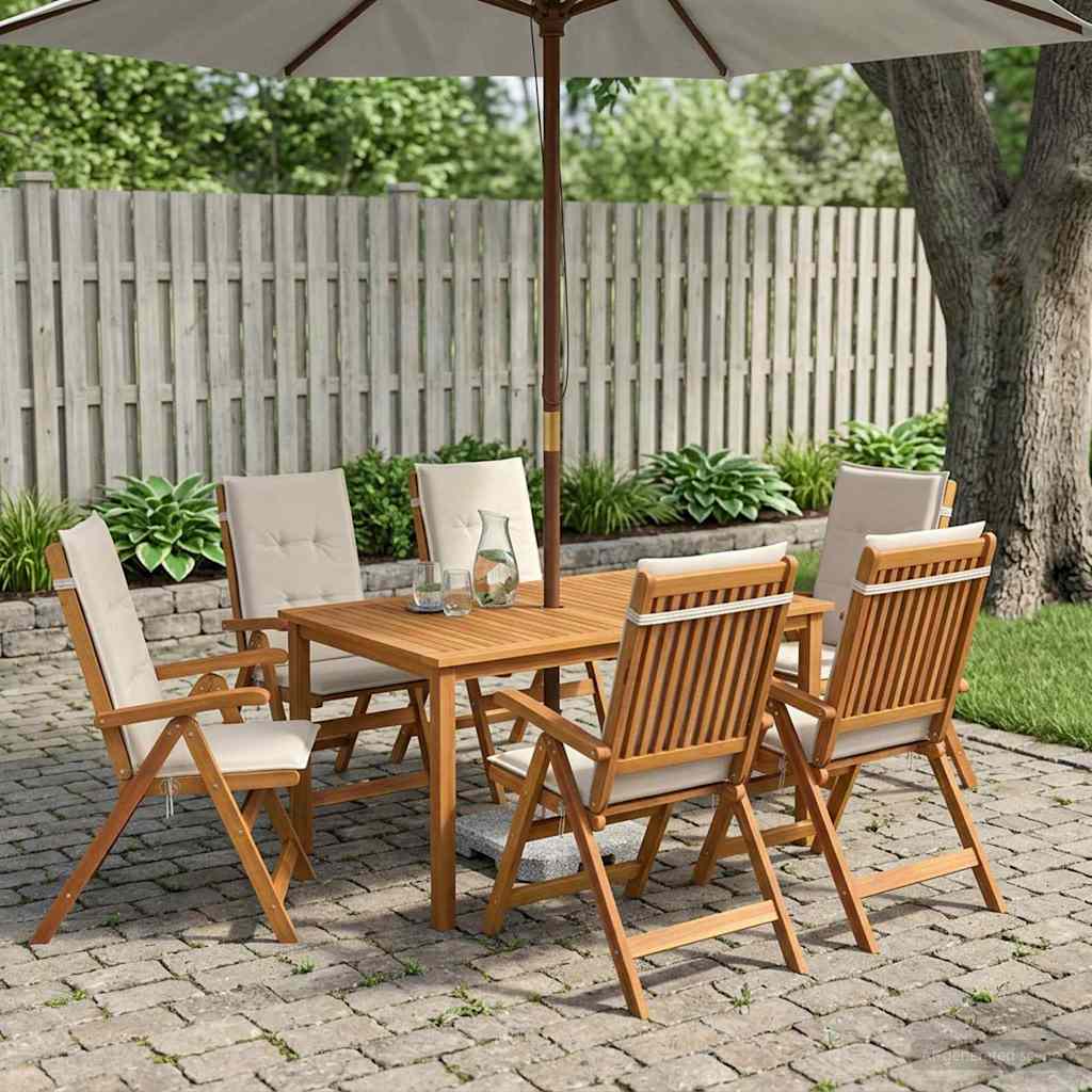 7-Piece Garden Dining Set Natural Solid Acacia Wood