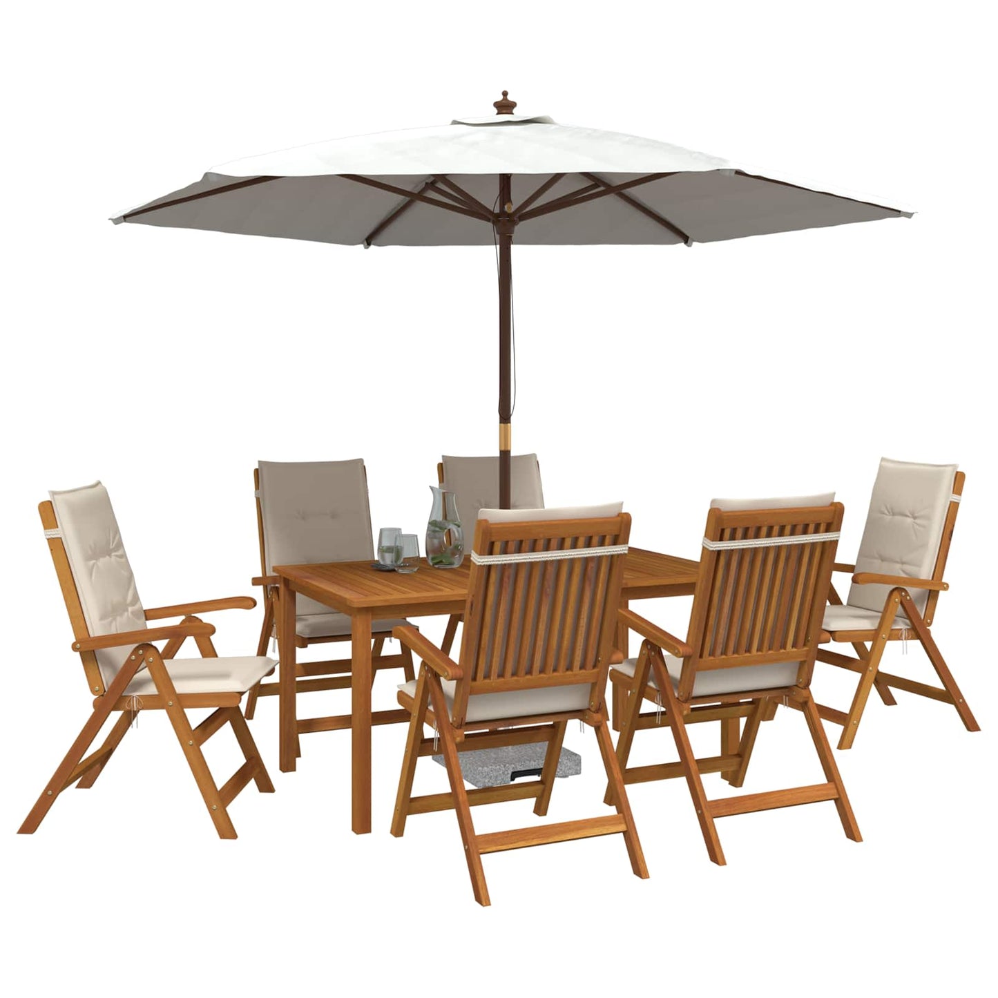 7-Piece Garden Dining Set Natural Solid Acacia Wood