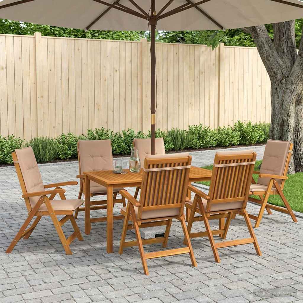 7-Piece Garden Dining Set Natural Solid Acacia Wood