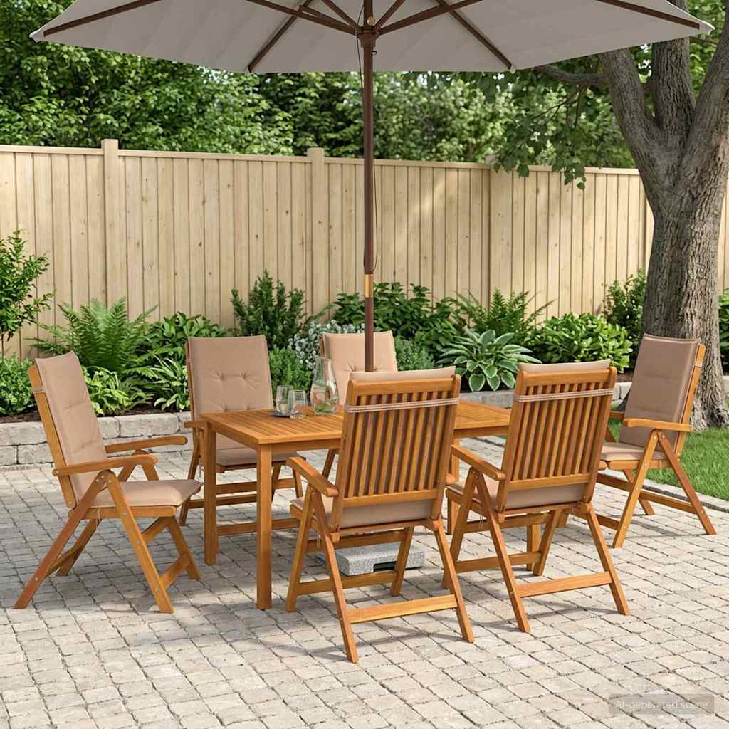 7-Piece Garden Dining Set Natural Solid Acacia Wood