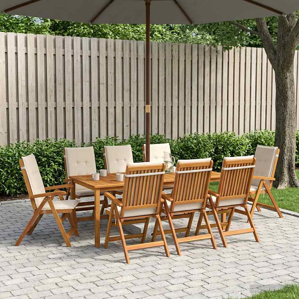 9-Piece Garden Dining Set Natural Solid Acacia Wood