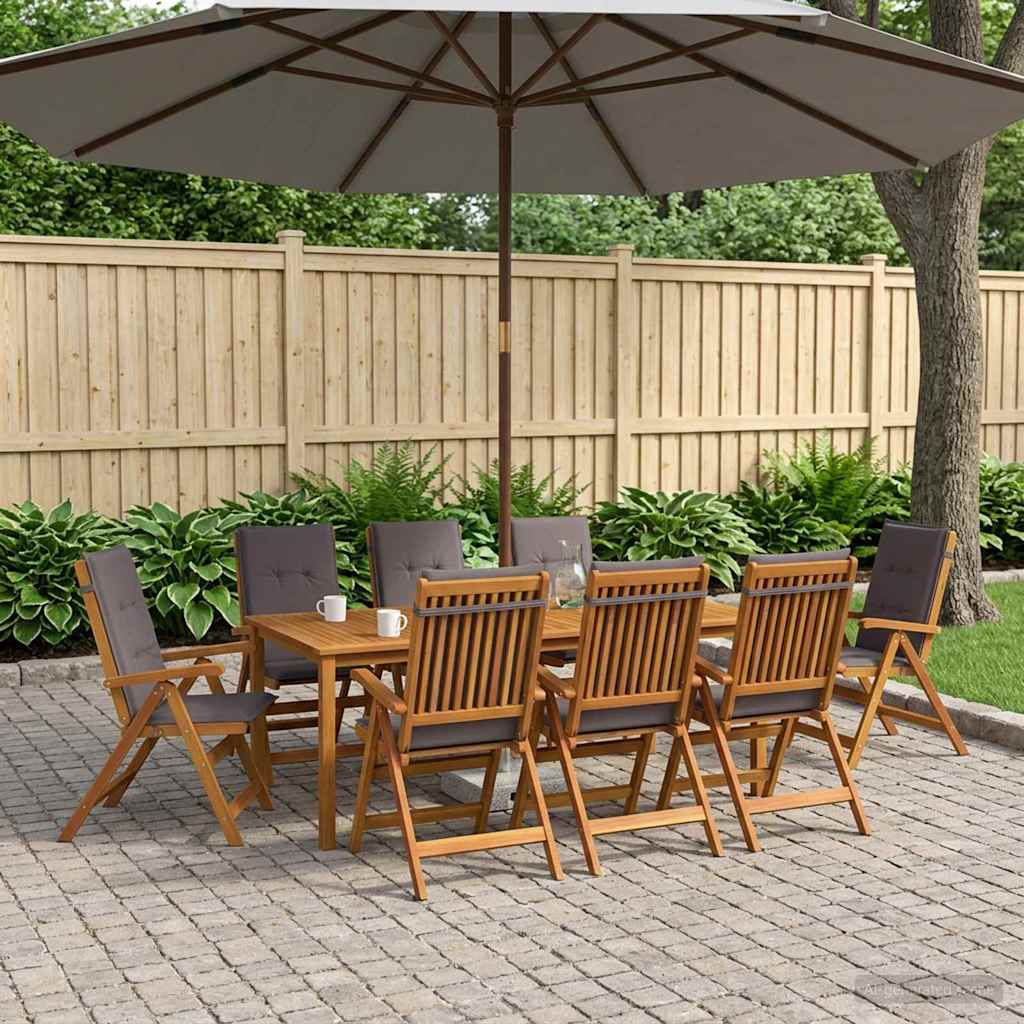 9-Piece Garden Dining Set Natural Solid Acacia Wood