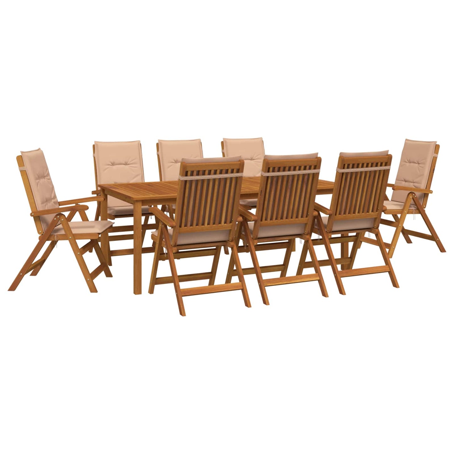 9-Piece Garden Dining Set Natural Solid Acacia Wood