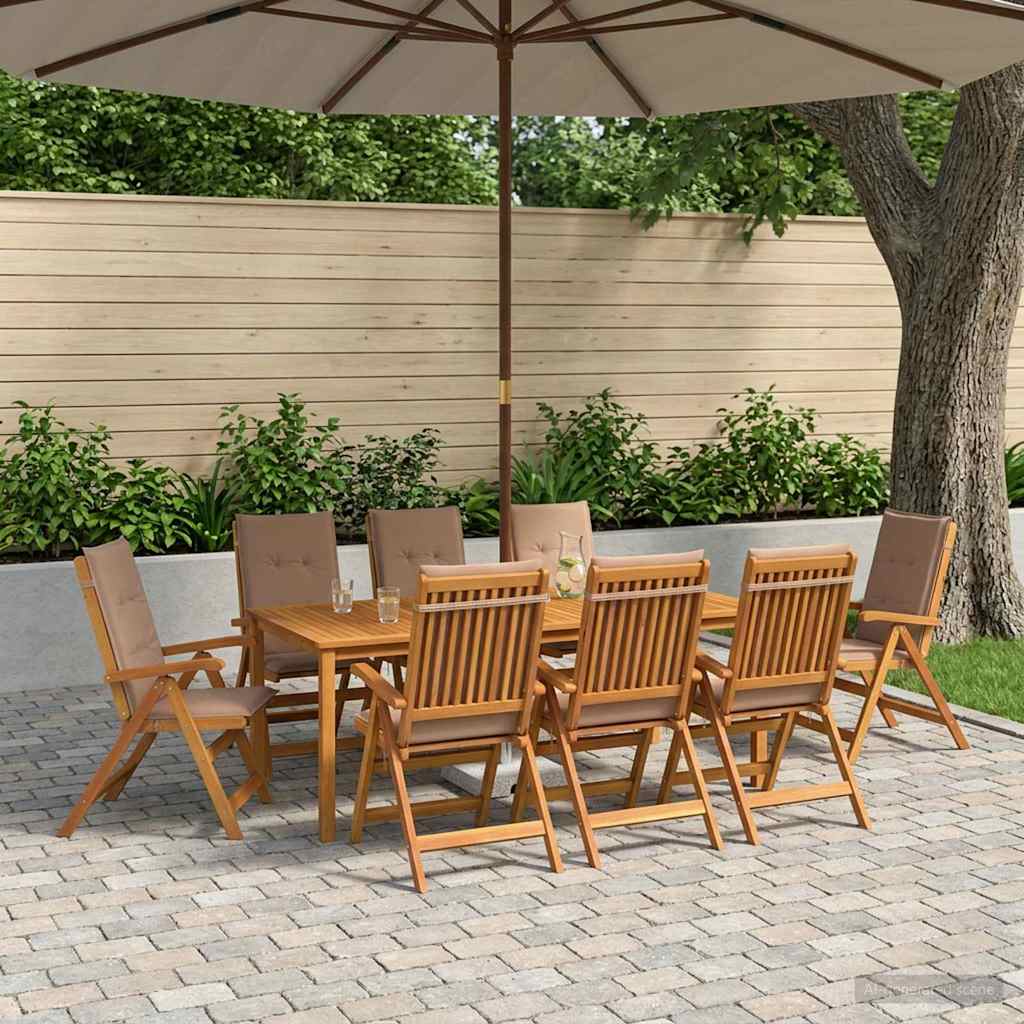 9-Piece Garden Dining Set Natural Solid Acacia Wood