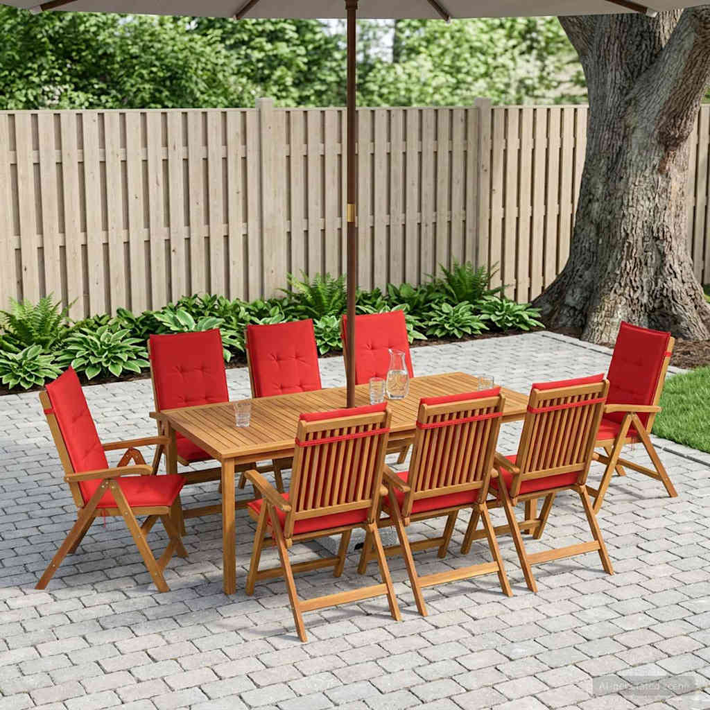 9-Piece Garden Dining Set Natural Solid Acacia Wood