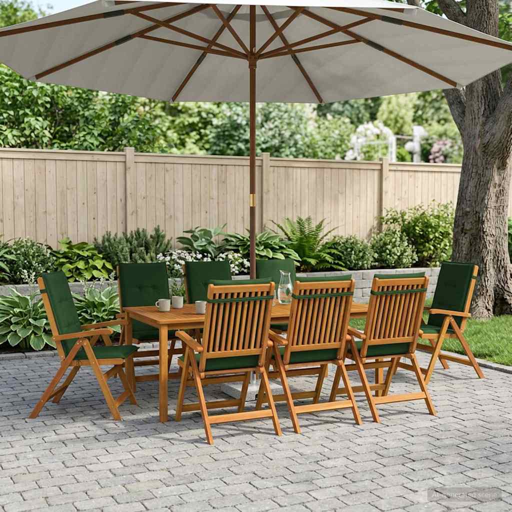 9-Piece Garden Dining Set Natural Solid Acacia Wood