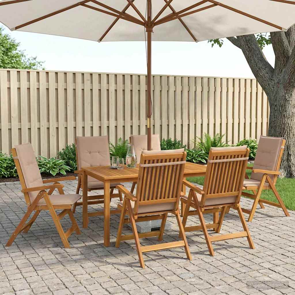 7-Piece Garden Dining Set 7 pcs Natural Solid Acacia Wood