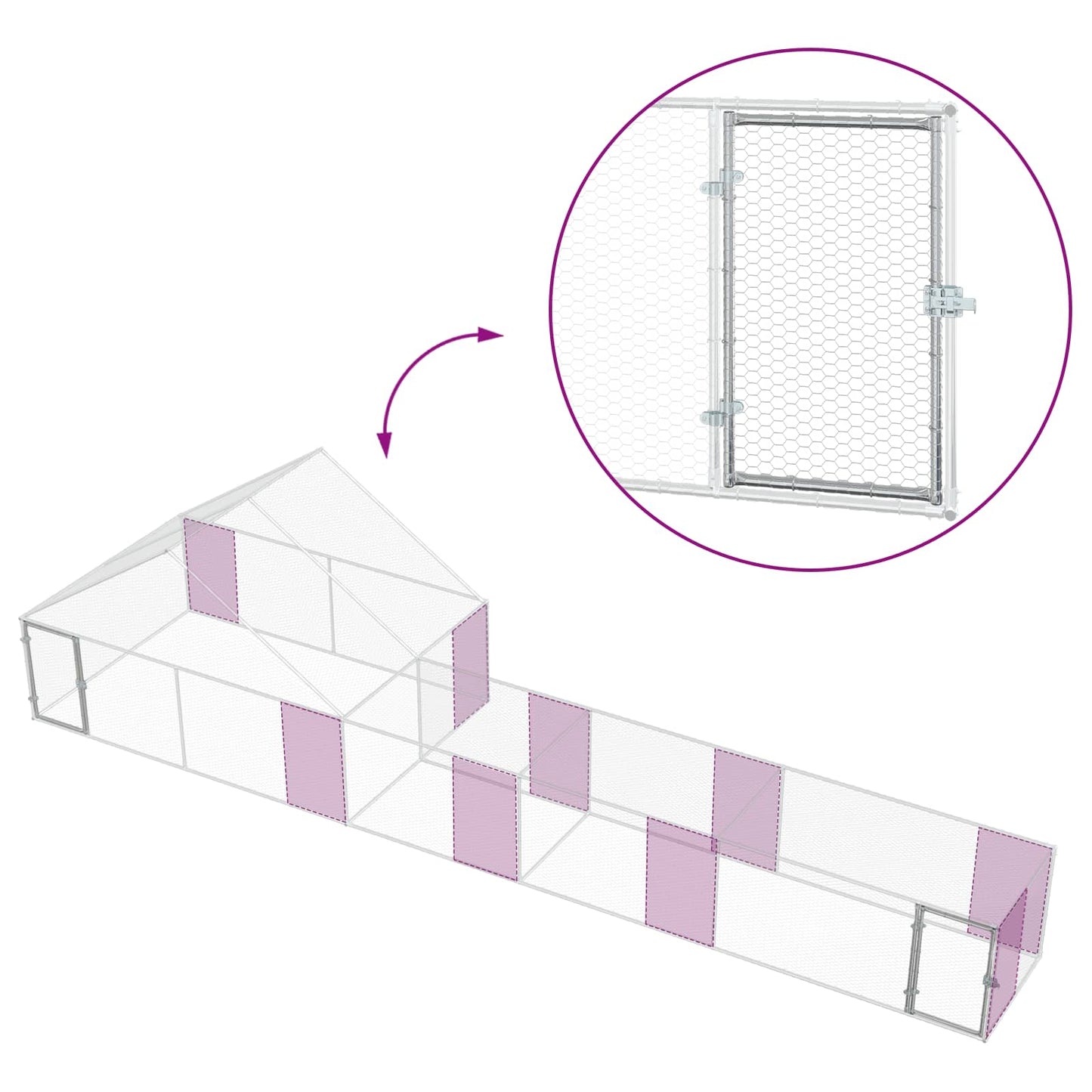 Chicken Coop with Roof and Yard 2 pcs Silver 800 x 200 x 190 cm