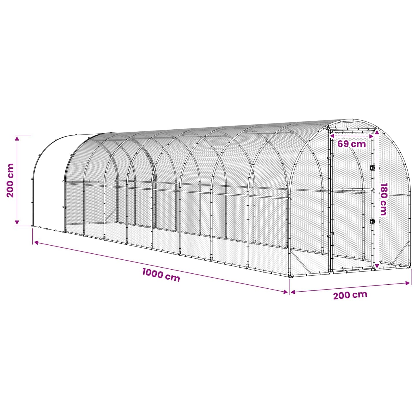 Chicken Coop Silver 1000 x 200 x 200 cm Galvanised Steel