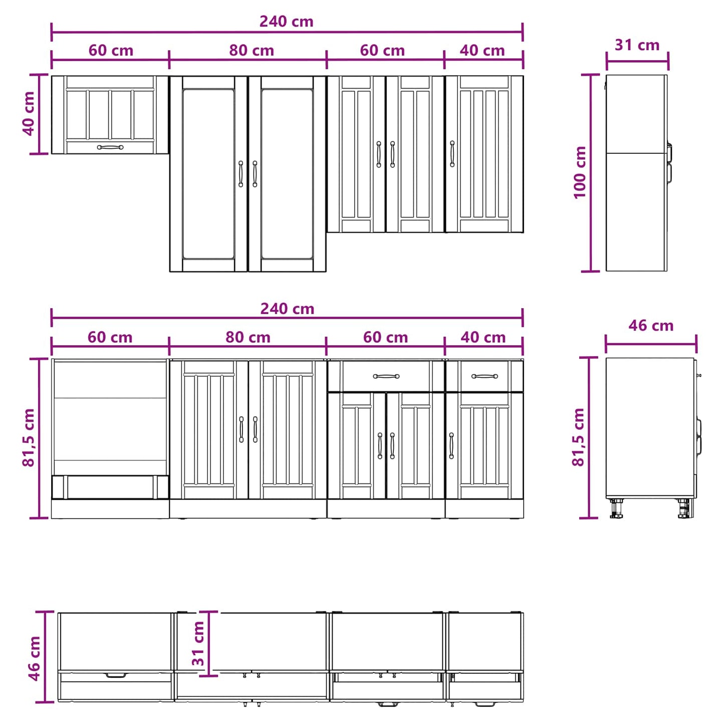 Kitchen Unit LUCCA 8 pcs Concrete Grey Engineered Wood