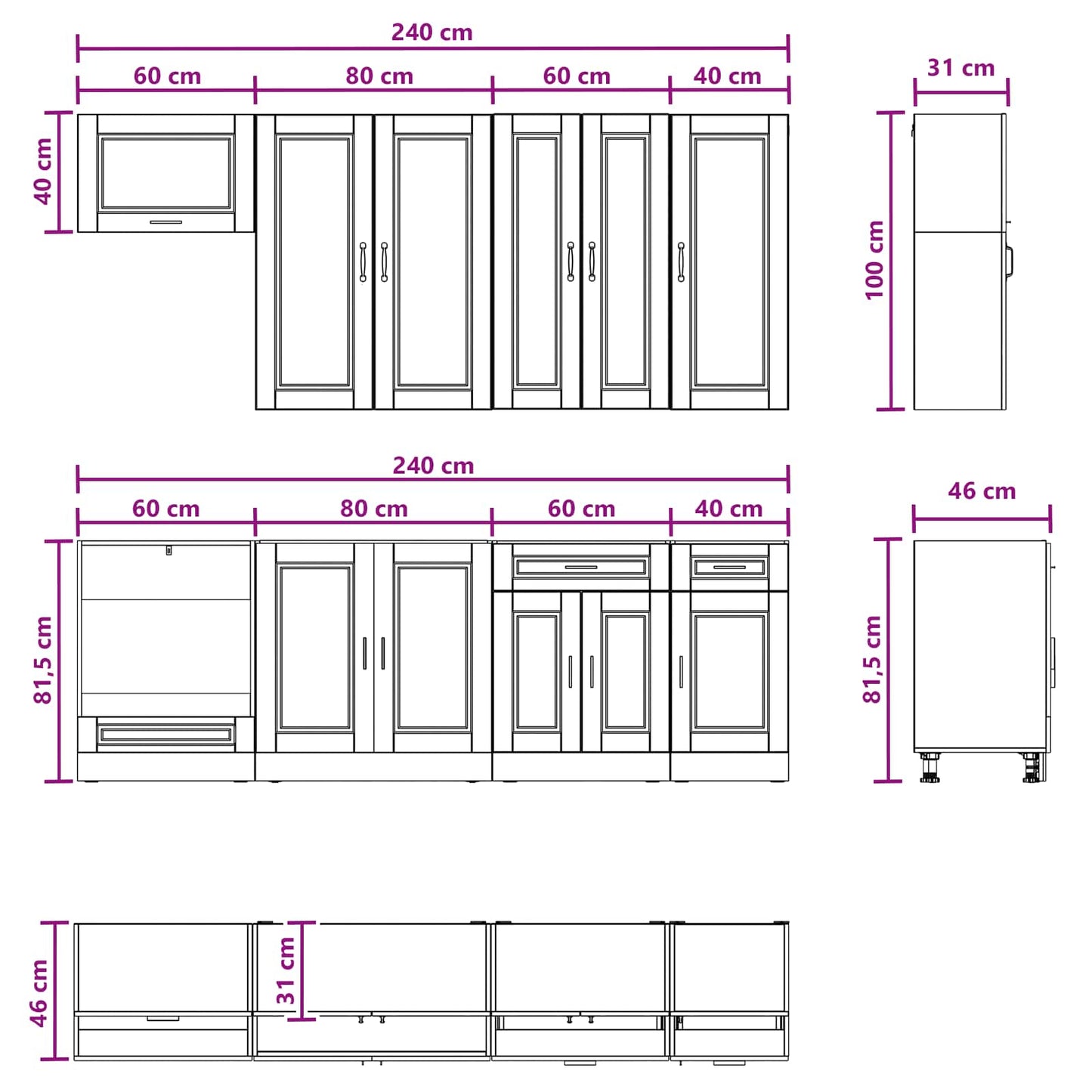 Kitchen Unit PORTO 8 pcs High Gloss White Engineered Wood