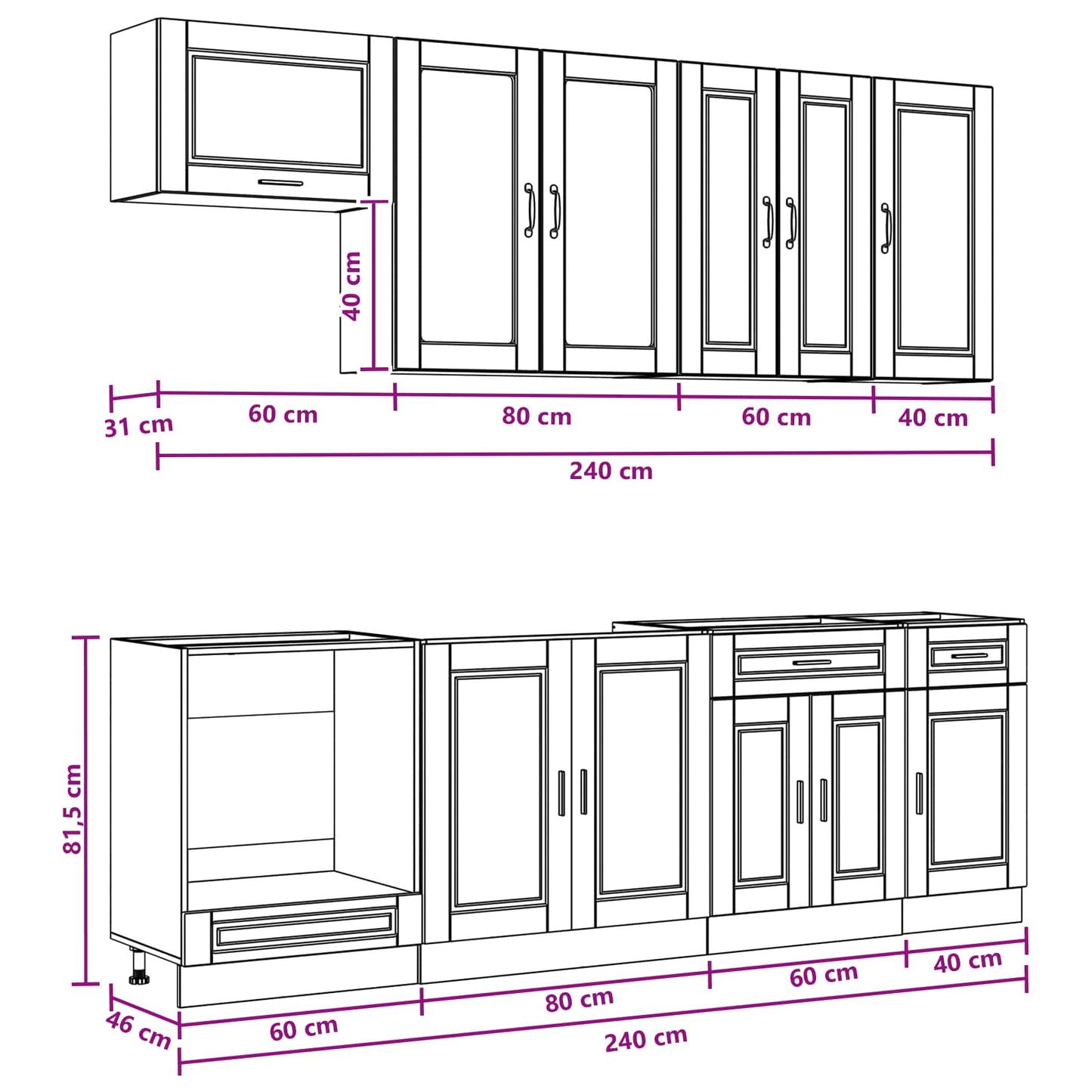 Kitchen Unit PORTO 8 pcs Brown Oak Engineered Wood