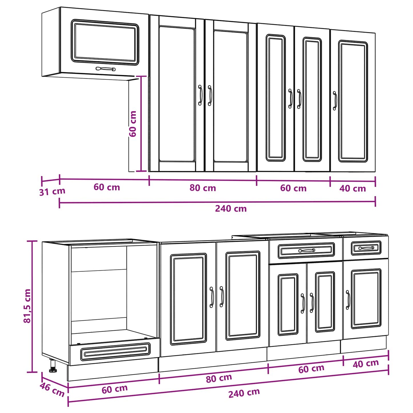 Kitchen Unit KALMAR 8 pcs Black Engineered Wood