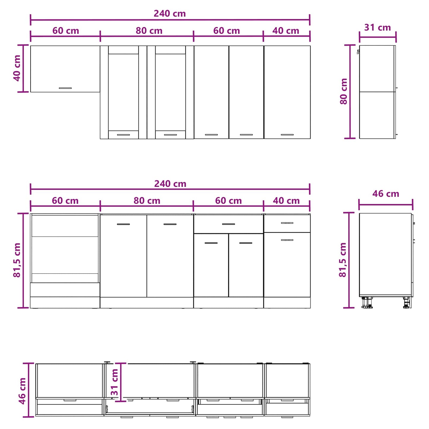 Kitchen Unit LYON 8 pcs White Engineered Wood