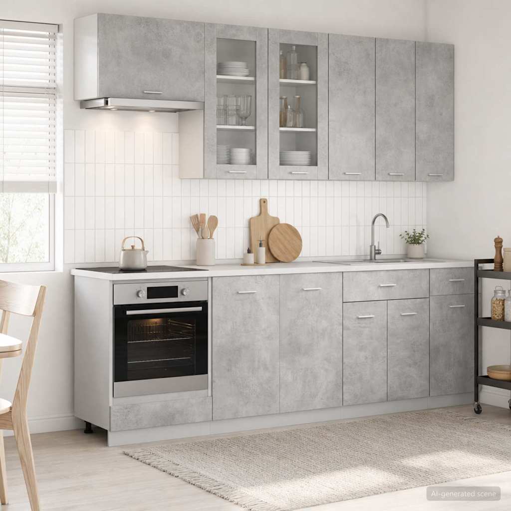 Kitchen Unit LYON 8 pcs Concrete Grey Engineered Wood