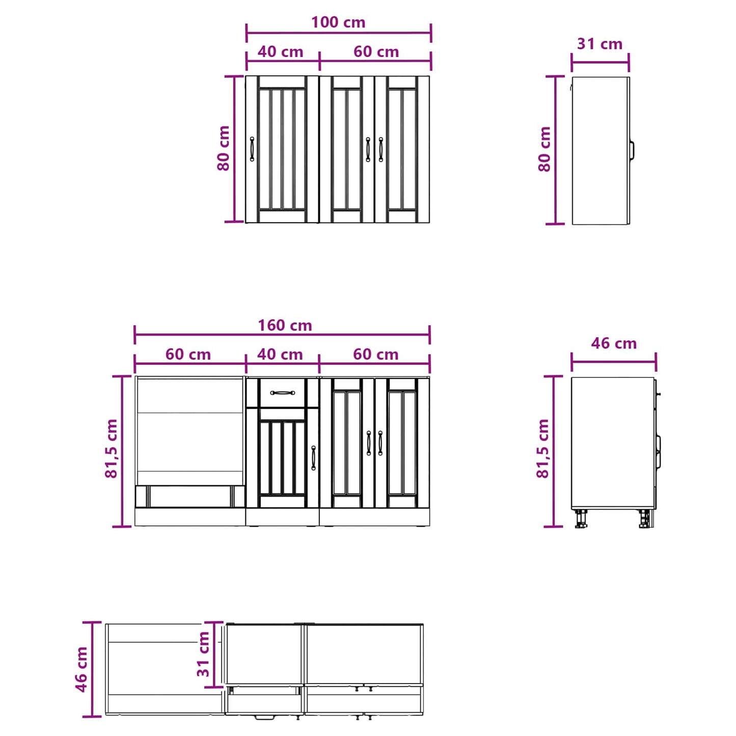 Kitchen Unit LUCCA 5 pcs Black Engineered Wood