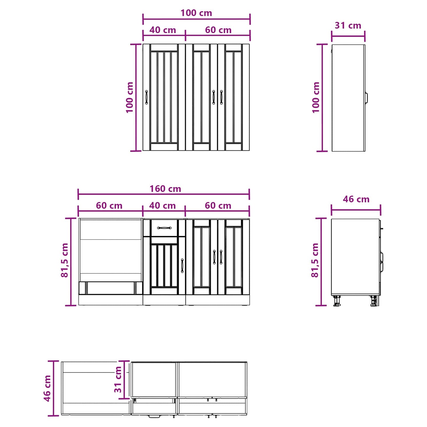 Kitchen Unit LUCCA 5 pcs Black Engineered Wood