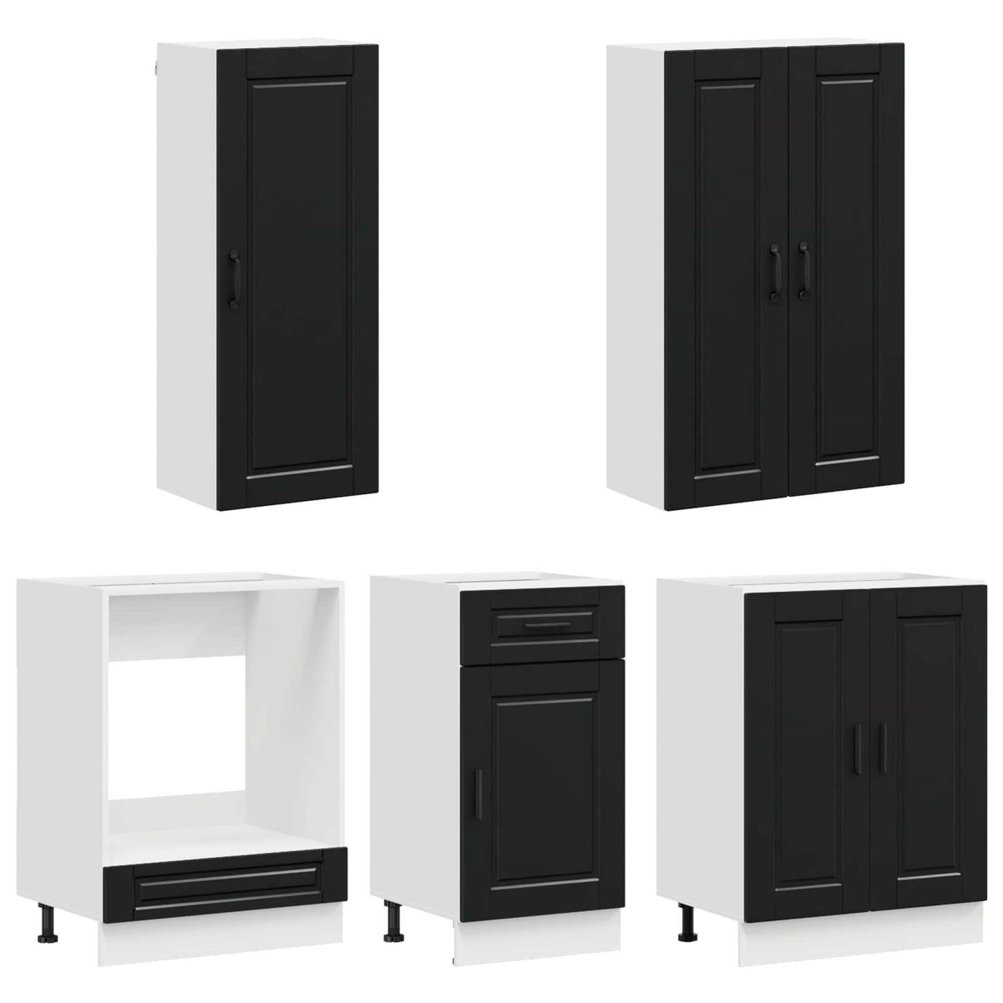 Kitchen Unit PORTO 5 pcs Black Engineered Wood