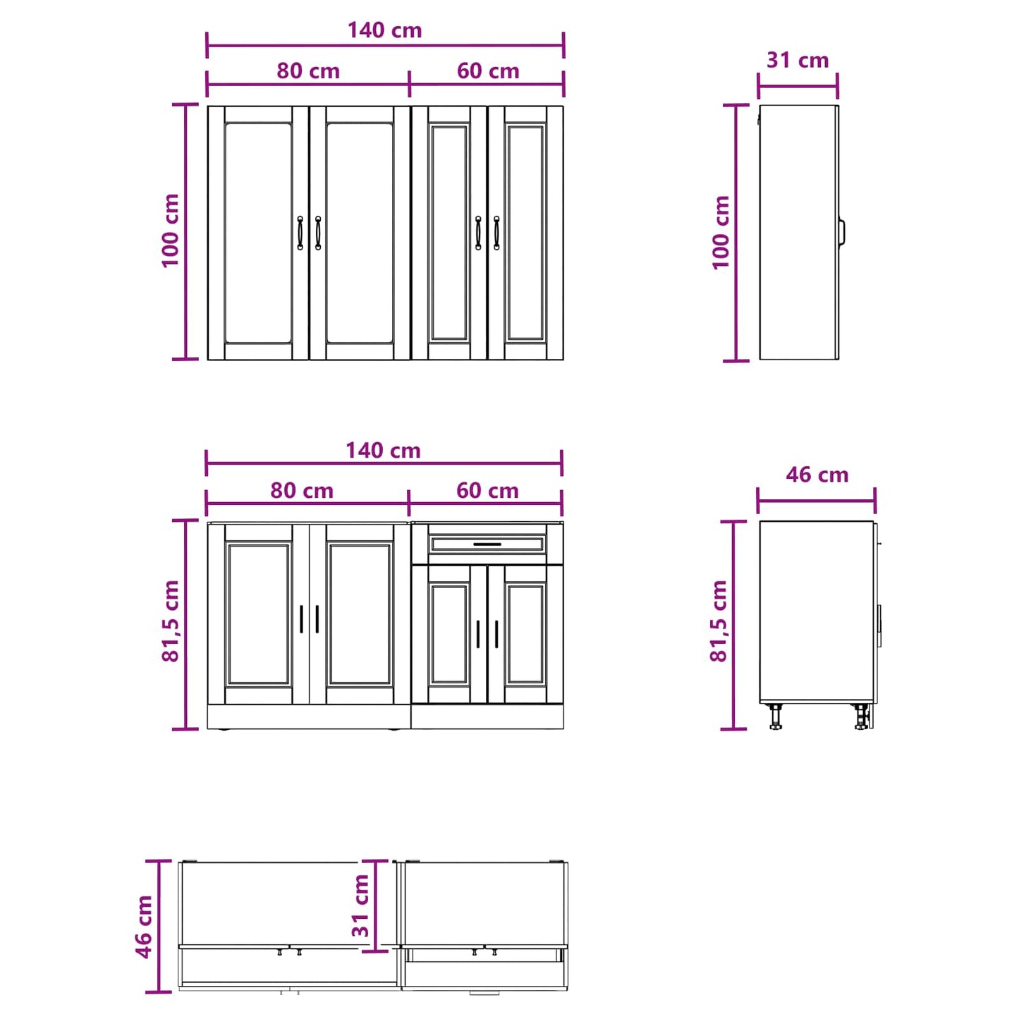 Kitchen Unit PORTO 4 pcs White Engineered Wood